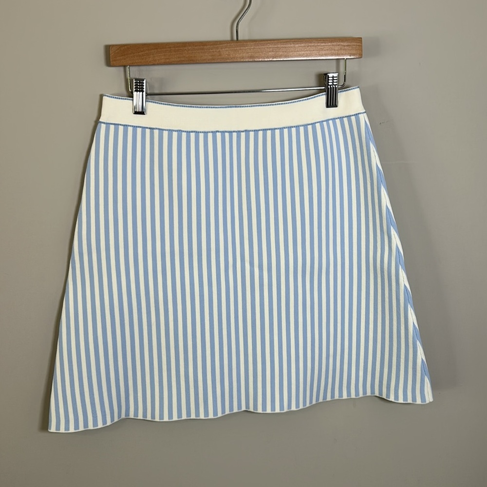 Sandro Paris Bleus Stripe print High rise Knitted Mini Skirt Pocket 42 US 10 NEW - Picture 7 of 13